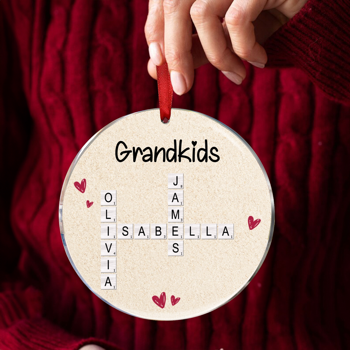 Grandkids Unique Crossword Art Puzzle Personalized Acrylic Ornament, Gift For Grandma Grandparents