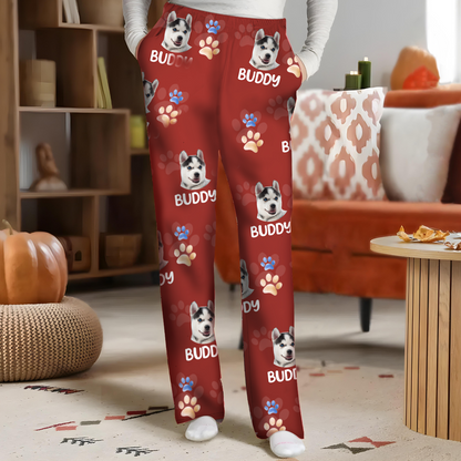 Custom Photo Lovely Pet Face Pattern Dog Cat Family - Personalized Pajama Pants