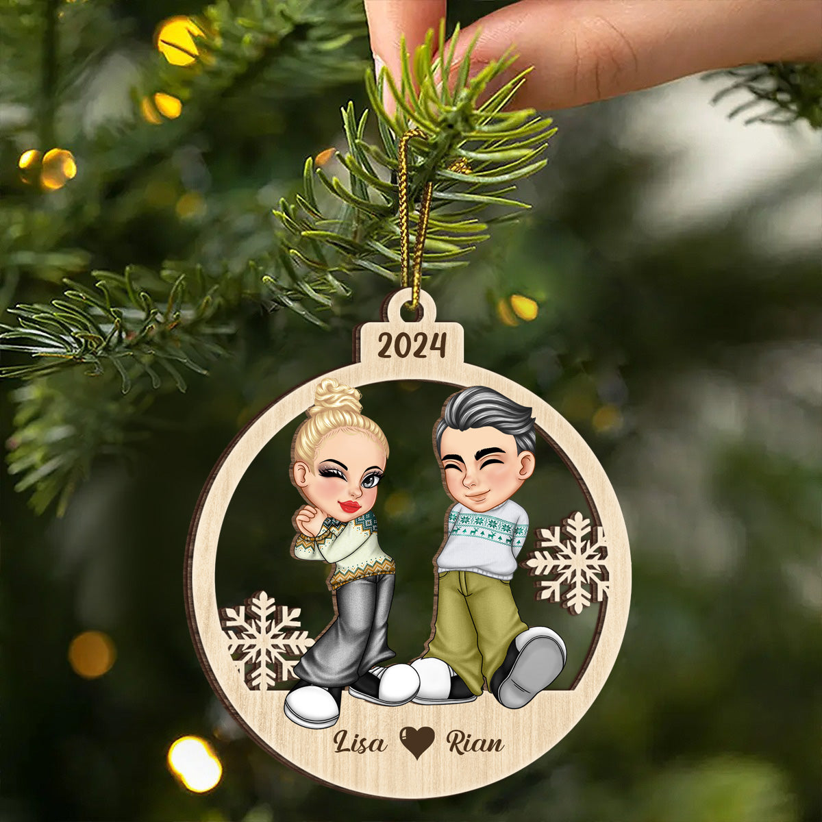 Christmas Couple Y2K - Personalized Wooden Cutout Ornament