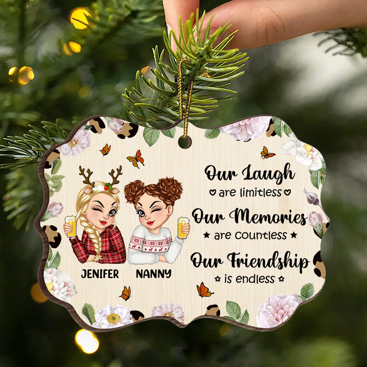 Our Friendship Is Endless - Personalized Medallion Wooden Ornament