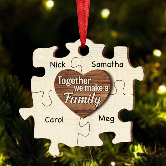 Christmas Puzzle We Make A Family - Personalized 2-Layered Wooden Ornament