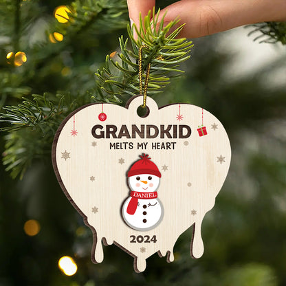 Snowman Grandkids Melt My Heart - Personalized Wooden Ornament