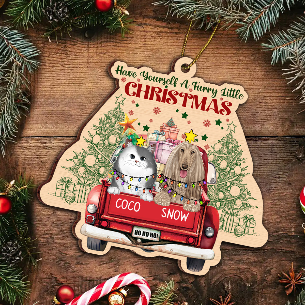 Have Yourself A Furry Little Christmas Dogs Cats - Personalized Custom Shaped Wooden Ornament