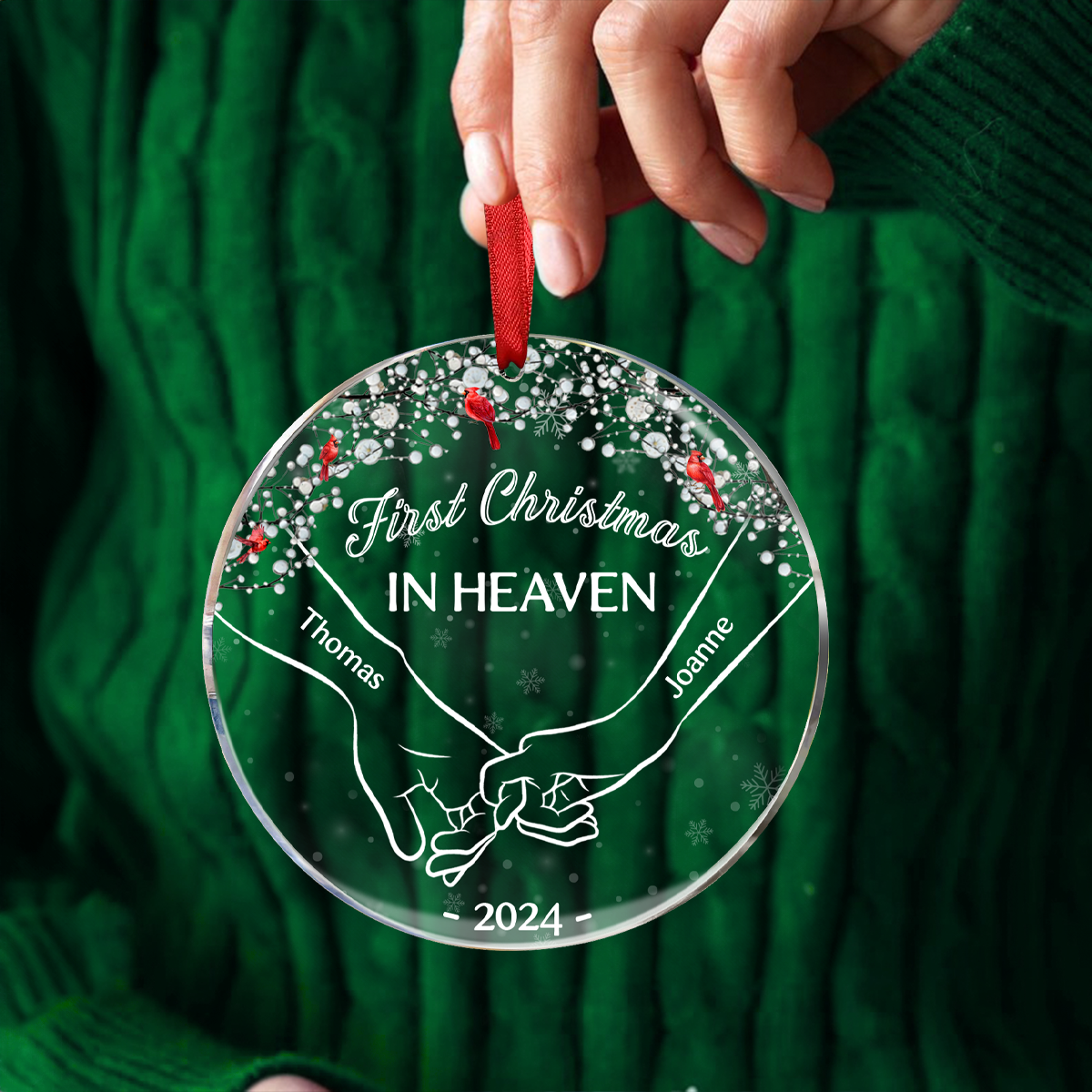 Memorial First Christmas In Heaven - Personalized Circle Acrylic Ornament