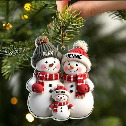 3D Effect Cute Snowman Family Christmas Decor Personalized Acrylic Ornament