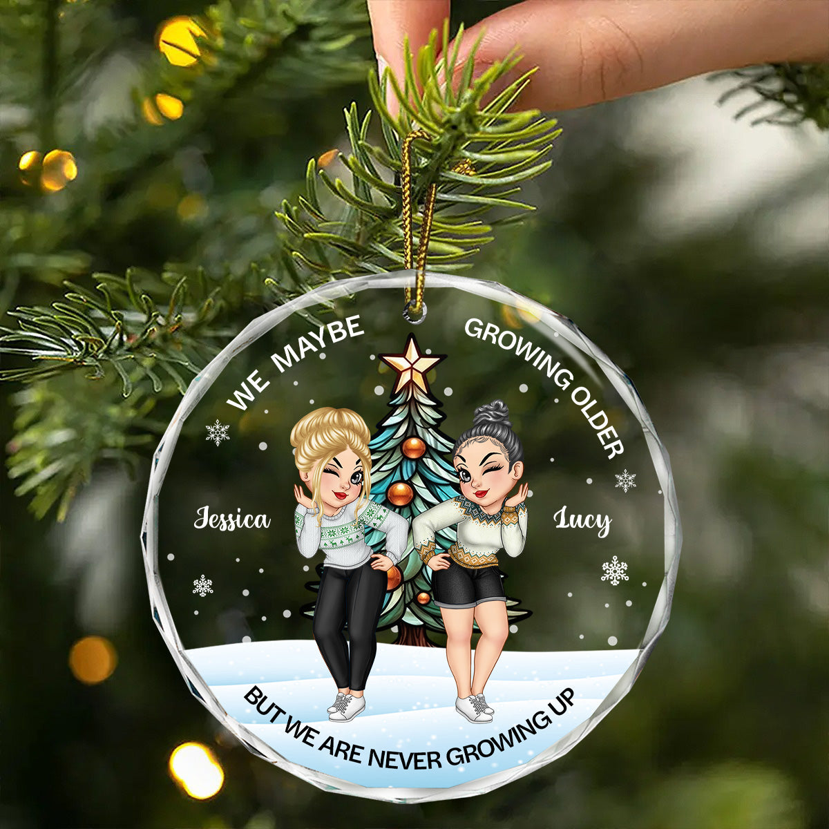 Christmas Bestie We May Be Growing Older - Personalized Circle Acrylic Ornament