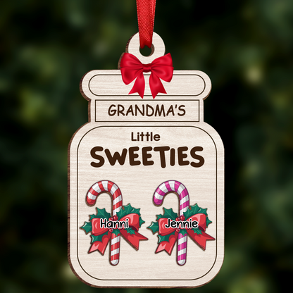 Grandma Grandpa Mom Dad Little Sweeties Candy Canes - Personalized Wooden Ornament