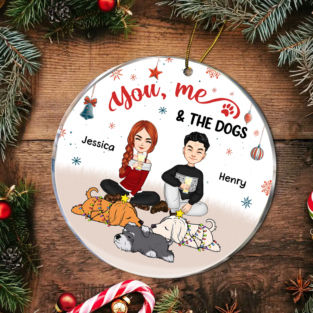 Christmas You & Me And The Dog - Personalized Circle Acrylic Ornament