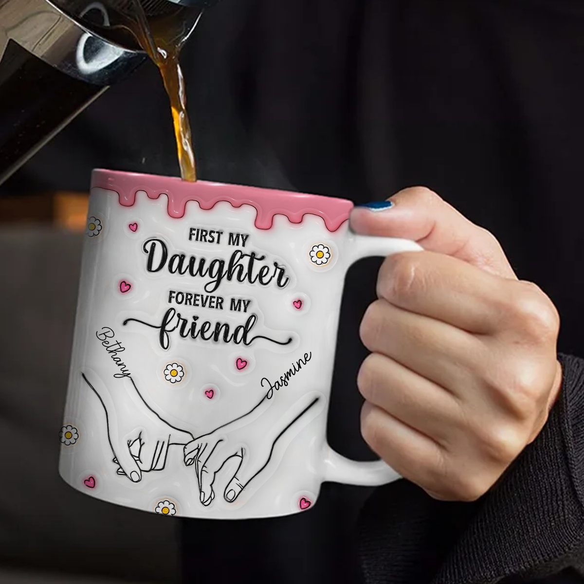 First My Daughter Forever My Friend - Family Personalized Custom 3D Inflated Effect Printed Mug - Christmas Gift For Gift For Mom, Daughter, Grandchild