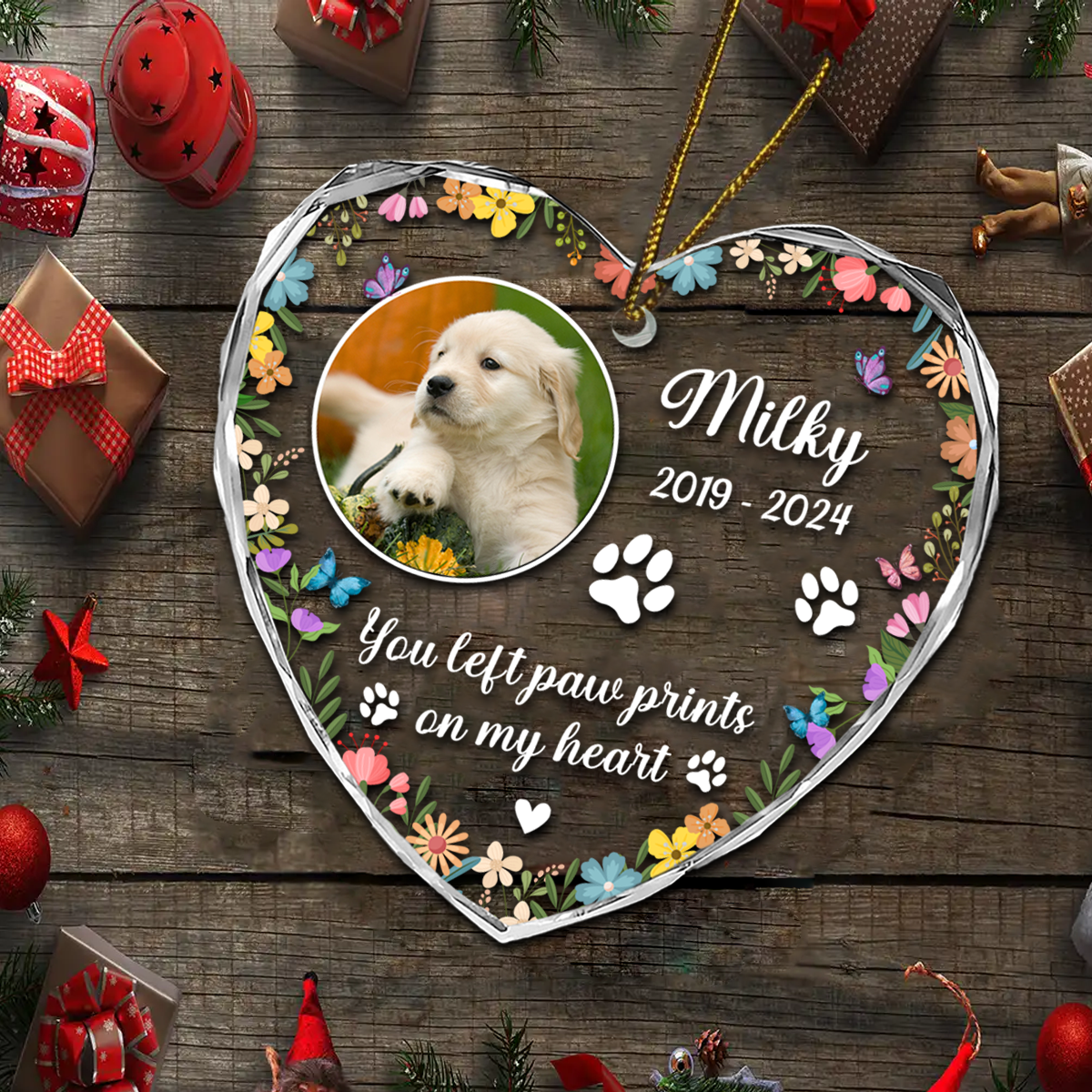 Custom Photo Dog Cat Memorial You Left Paw Prints On My Heart - Personalized Heart Shaped Acrylic Ornament