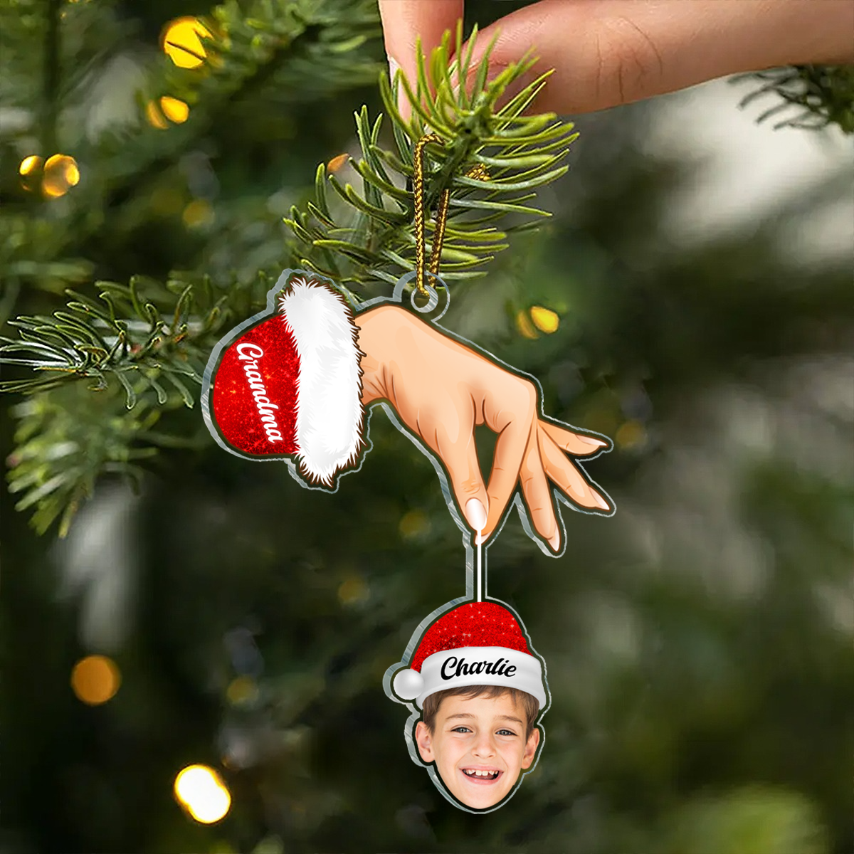 Custom Photo Grandma Grandkids Christmas Gift - Personalized Cutout Acrylic Ornament