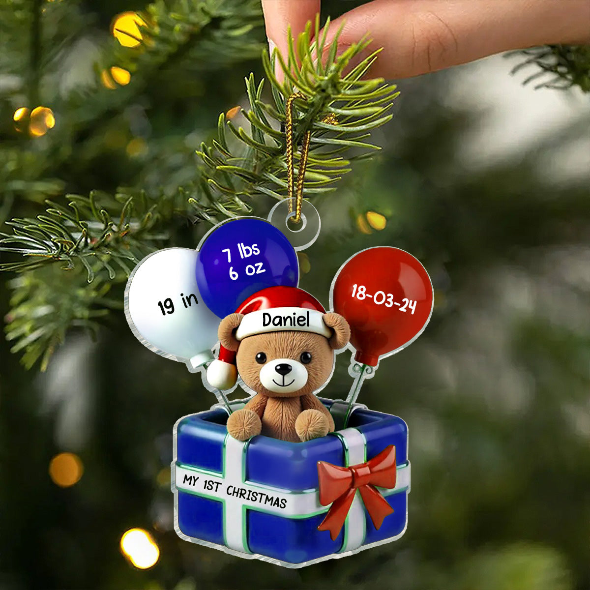 3D Effect Teddy Bear Baby First Christmas Personalized Acrylic Ornament, Newborn Christmas Gift