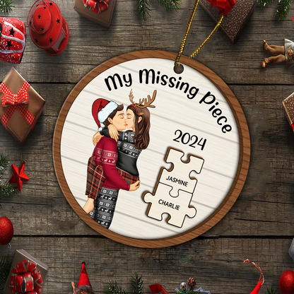 My Missing Piece Christmas Couple - Personalized Wooden Ornament