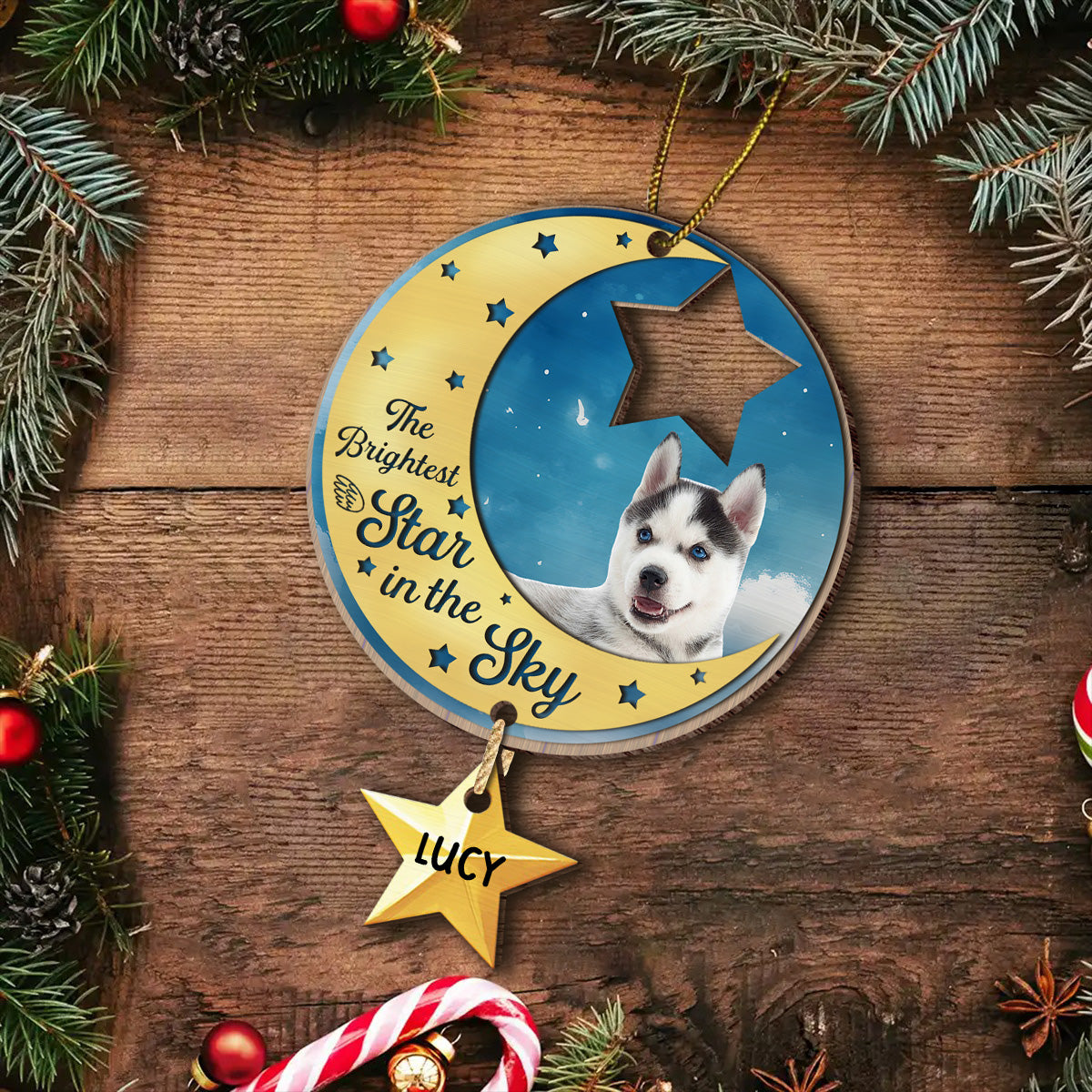 Custom Photo Memorial The Brightest Star - Personalized Circle Acrylic Ornament