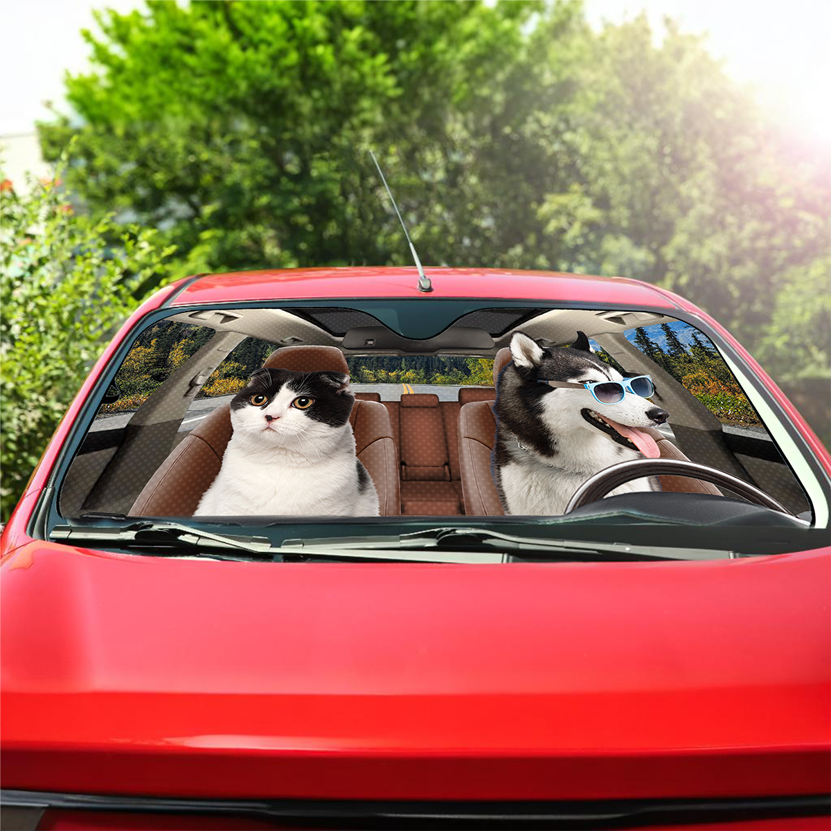 Custom Photo Have Fun Together - Dog & Cat Personalized Custom Auto Windshield Sunshade, Car Window Protector - Gift For Pet Owners, Pet Lovers