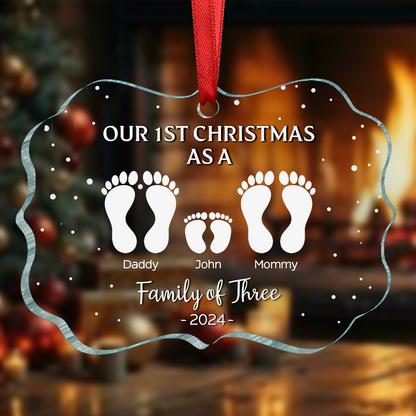 First Christmas As A Family Of Four Footprints - Personalized Acrylic Ornament