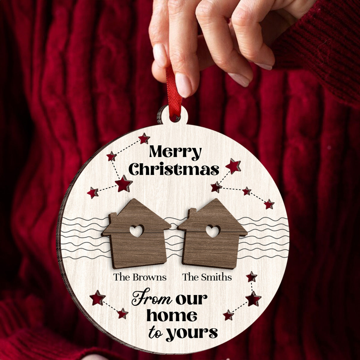 Merry Christmas From Our Home To Yours Personalized Wooden Ornament