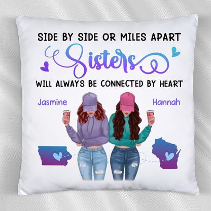 Long Distance Sisters Besties Modern Girls Personalized Pillow