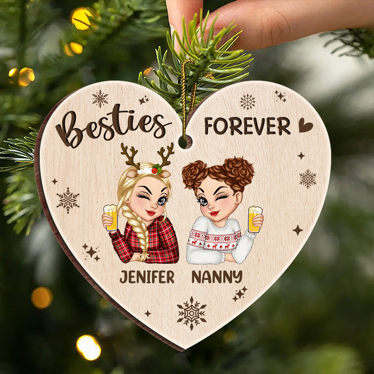 Besties Forever Christmas - Personalized Custom Shaped Wooden Ornament