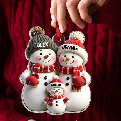 3D Effect Cute Snowman Family Christmas Decor Personalized Acrylic Ornament