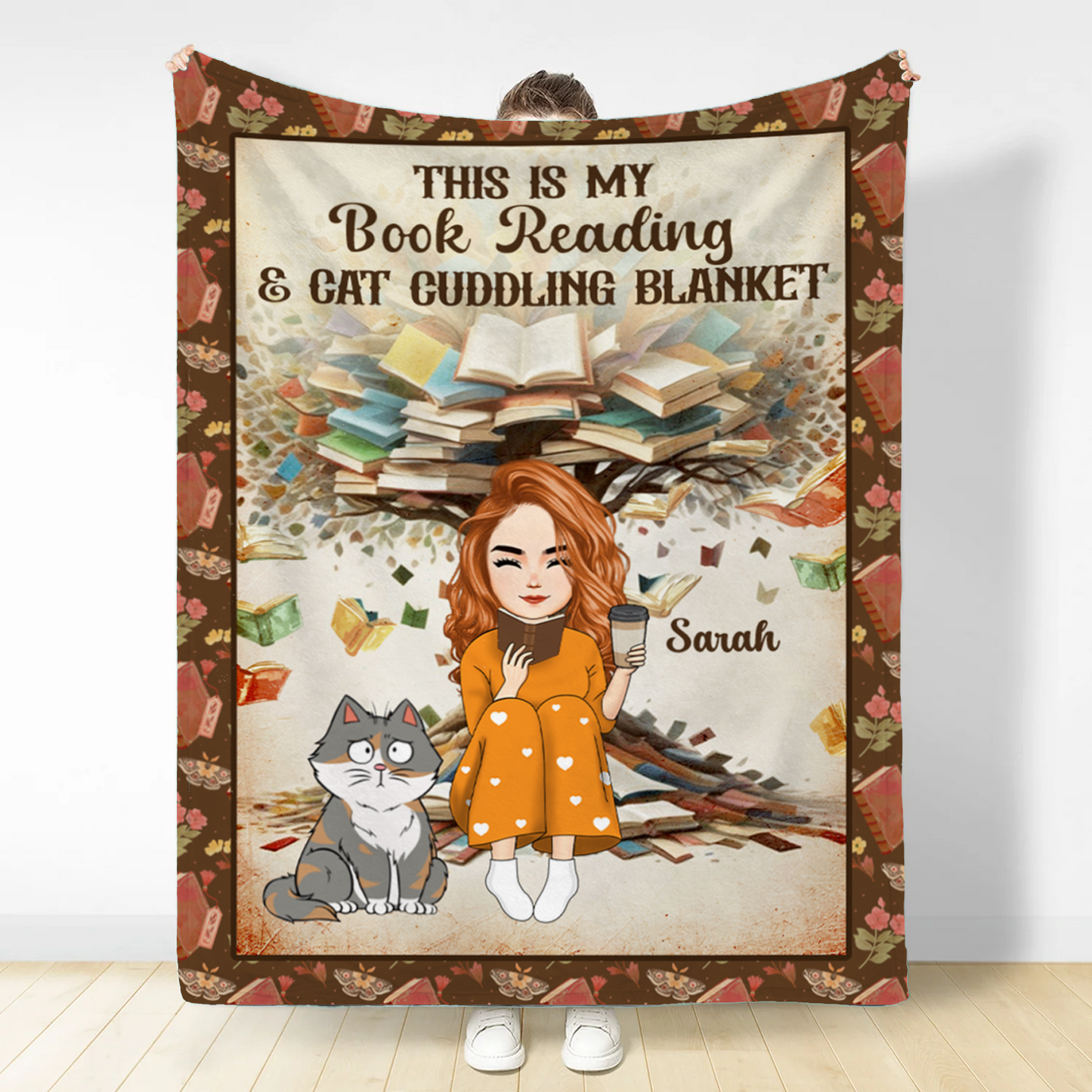 Book Reading & Cat Cuddling Blanket - Personalized Fleece Blanket