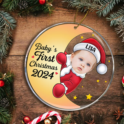 Custom Photo Christmas Santa Baby - Personalized Circle Acrylic Ornament