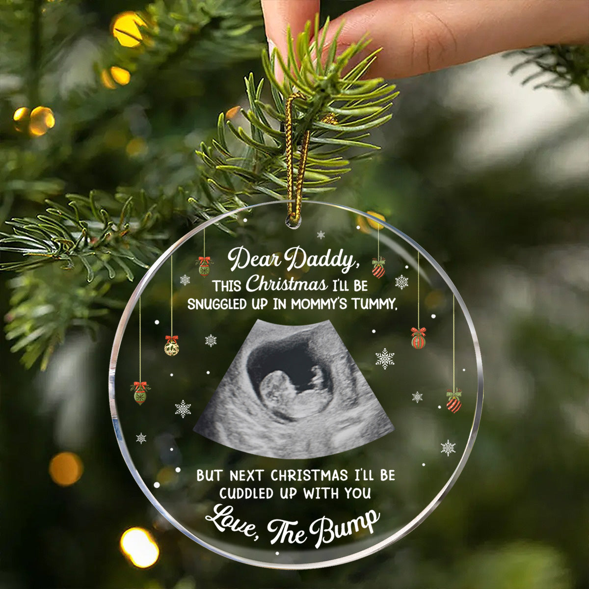 (Photo Inserted) This Christmas Baby Bump To Daddy - Personalized Ultrasound Ornament