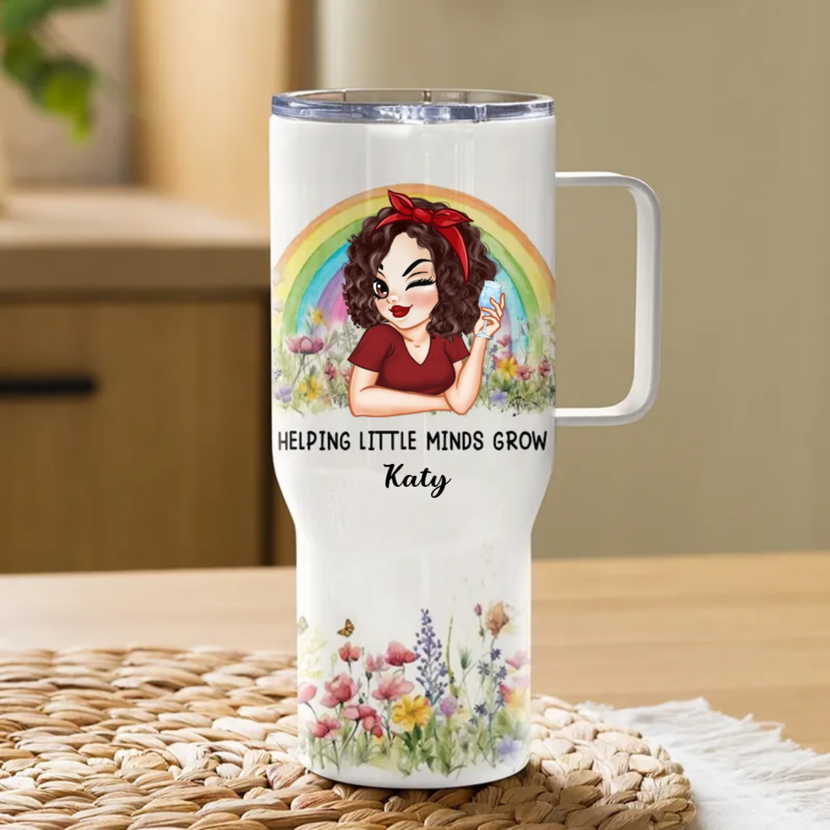 Teacher - Helping Little Minds Grow - Personalized Tumbler With Handle