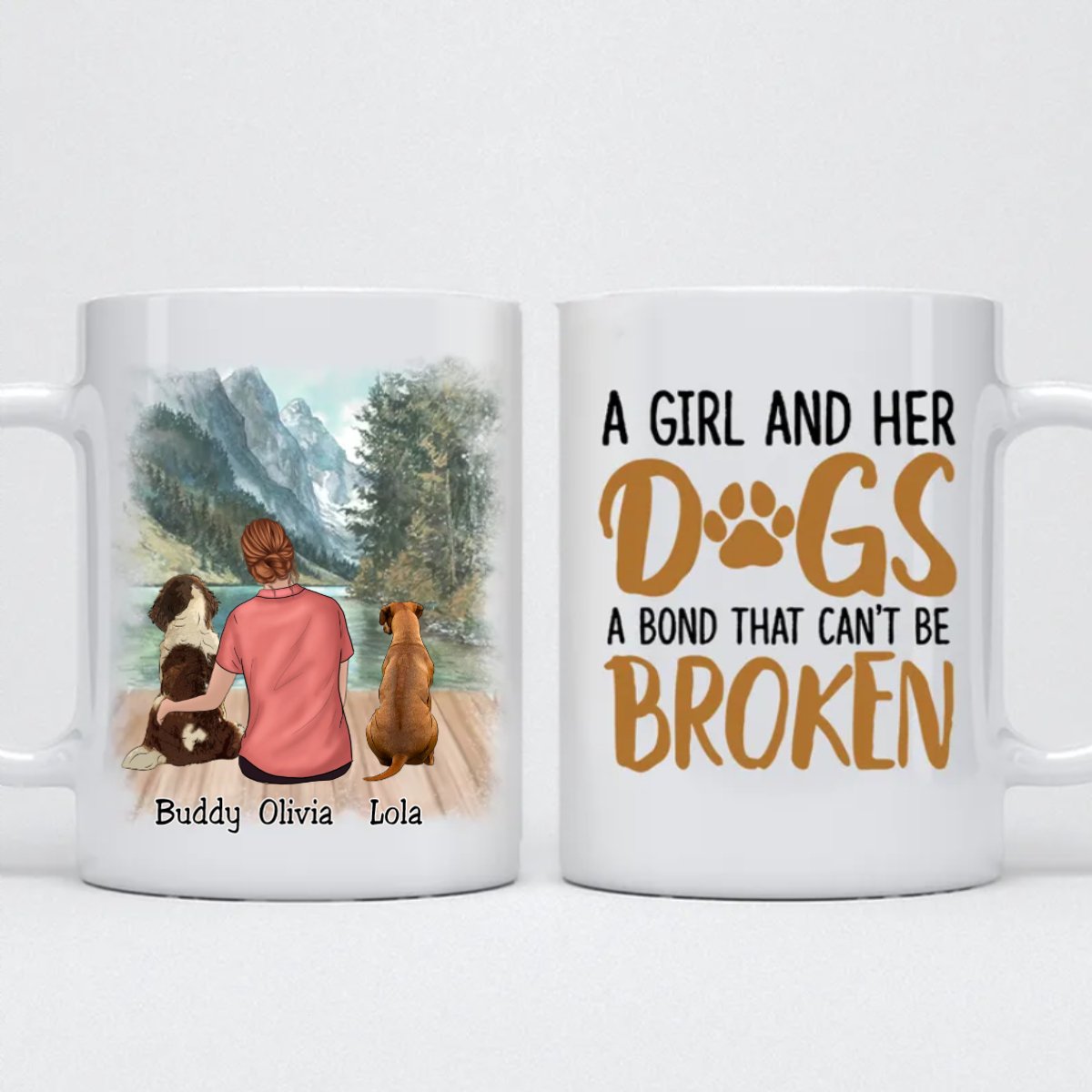 A Girl And Her Dogs, A Bond That Can't Be Broken - Personalized Mug - Makezbright Gifts