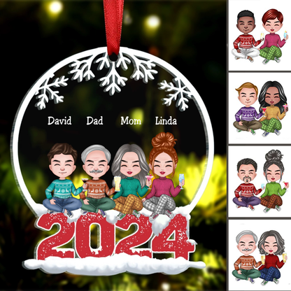 Family - Family Sitting Together - Personalized Circle Ornament