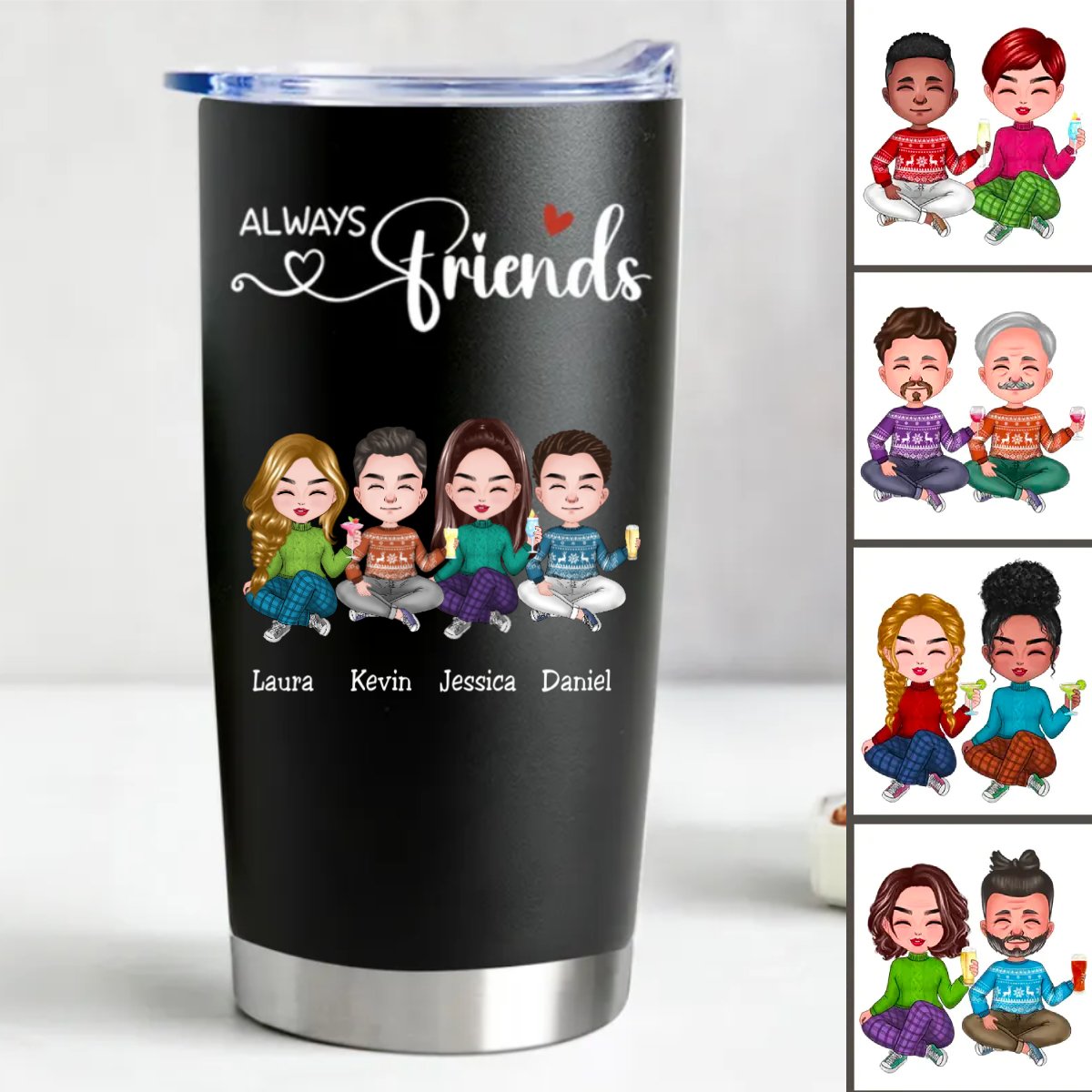 Always Friends 20oz Personalized Steel Tumbler - Blue - Makezbright Gifts