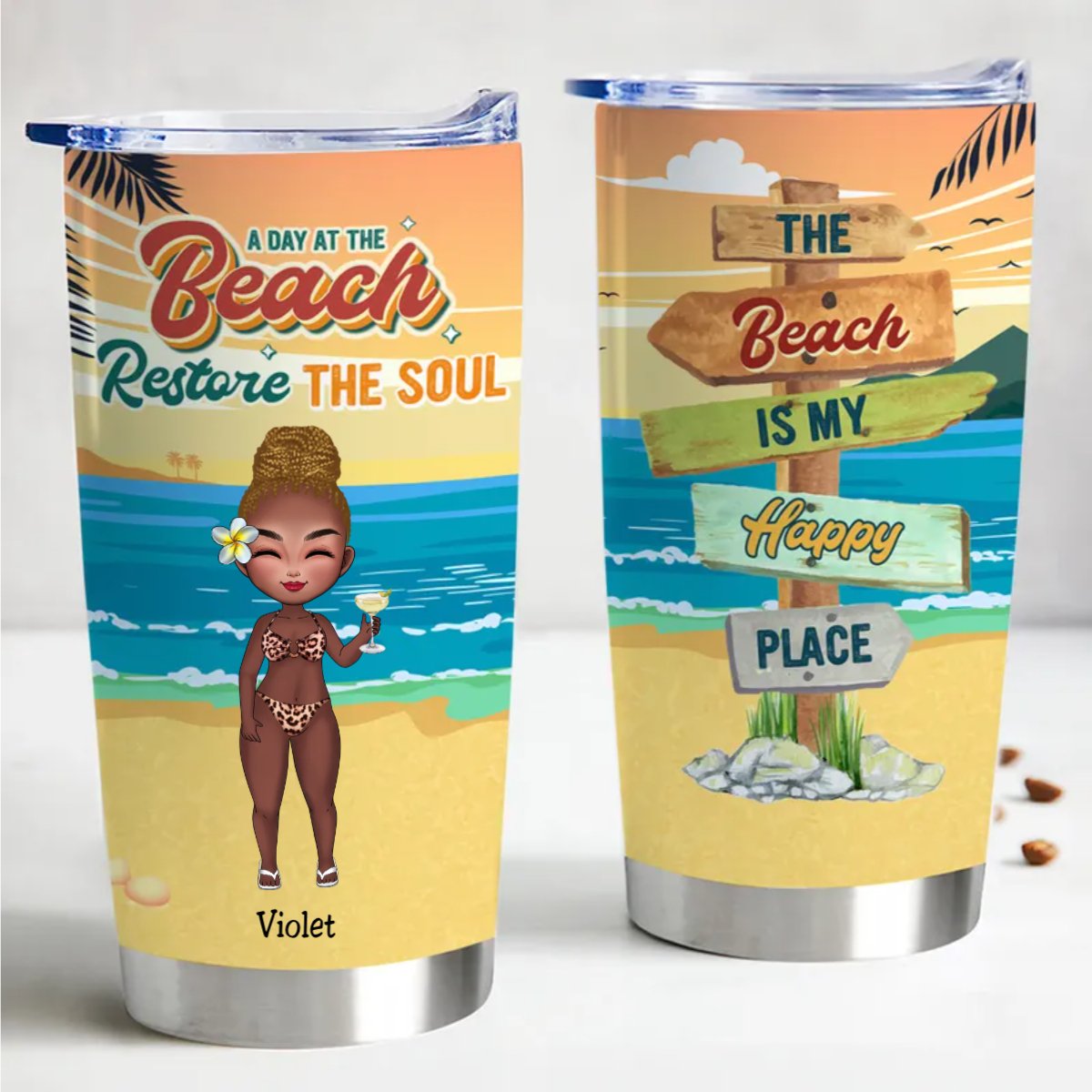 Beach Vibes 20oz Personalized Tumbler - Stay Refreshed On The Go - Makezbright Gifts