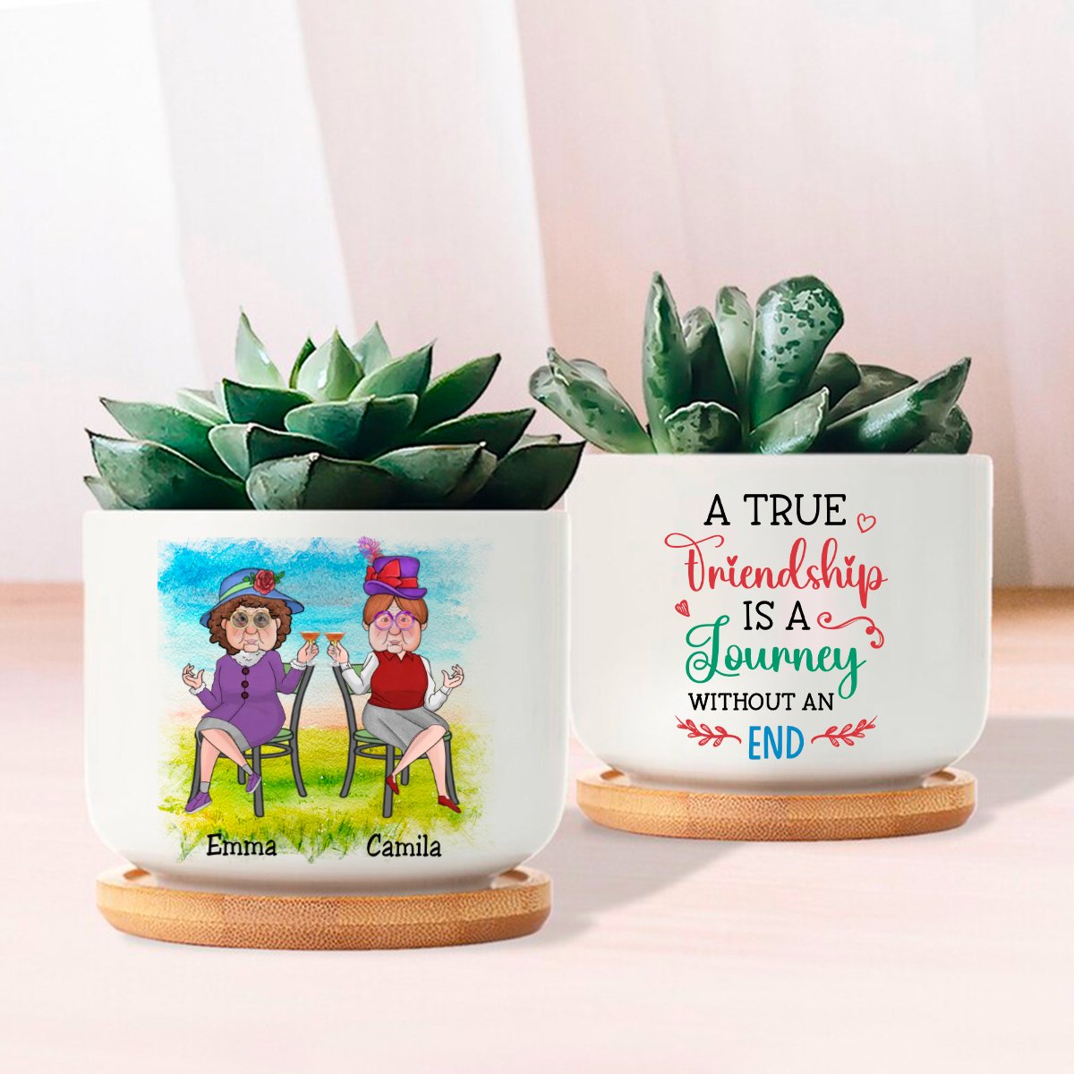 Best Friends - True Friendship Is A Journey - Personalized Flowerpot - Makezbright Gifts