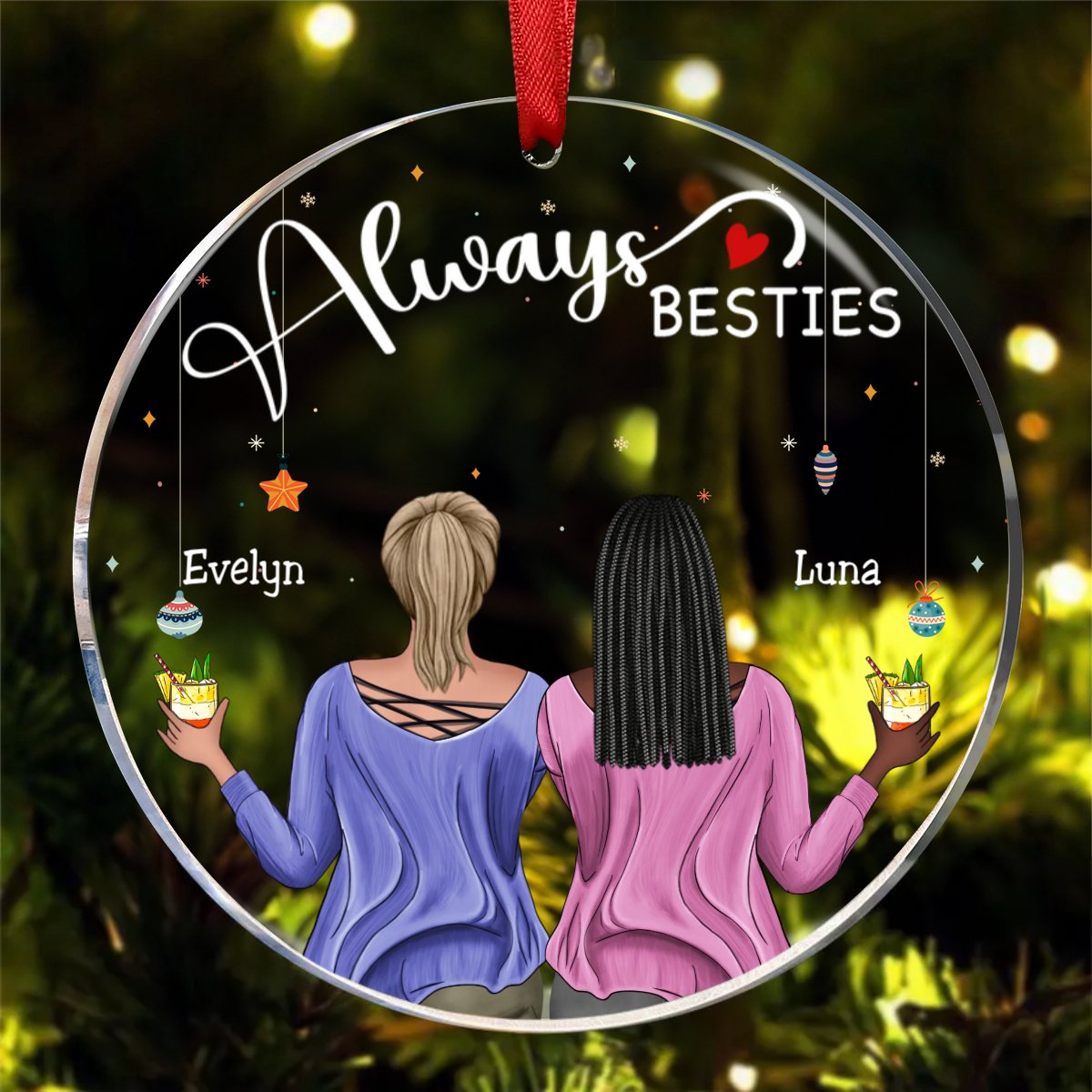 Besties - Always Besties - Personalized Acrylic Circle Ornament - Makezbright Gifts