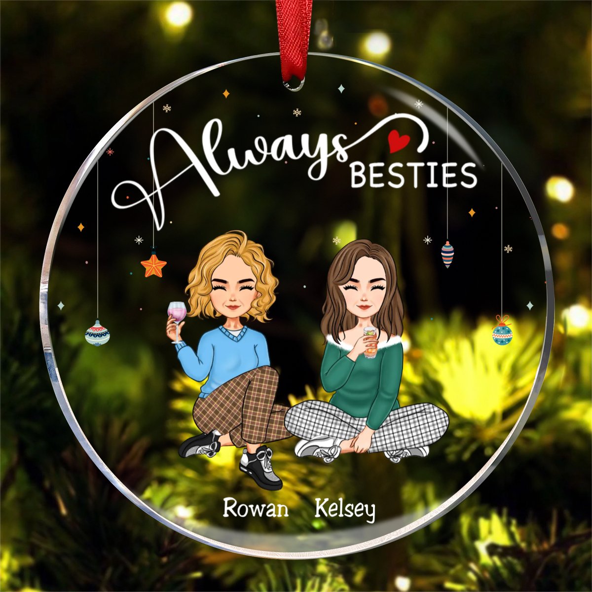 Besties - Always Besties - Personalized Acrylic Ornament - Makezbright Gifts