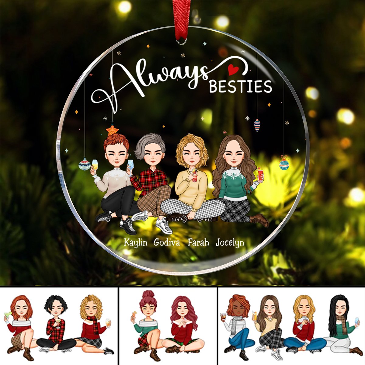 Besties - Always Besties - Personalized Acrylic Ornament - Makezbright Gifts