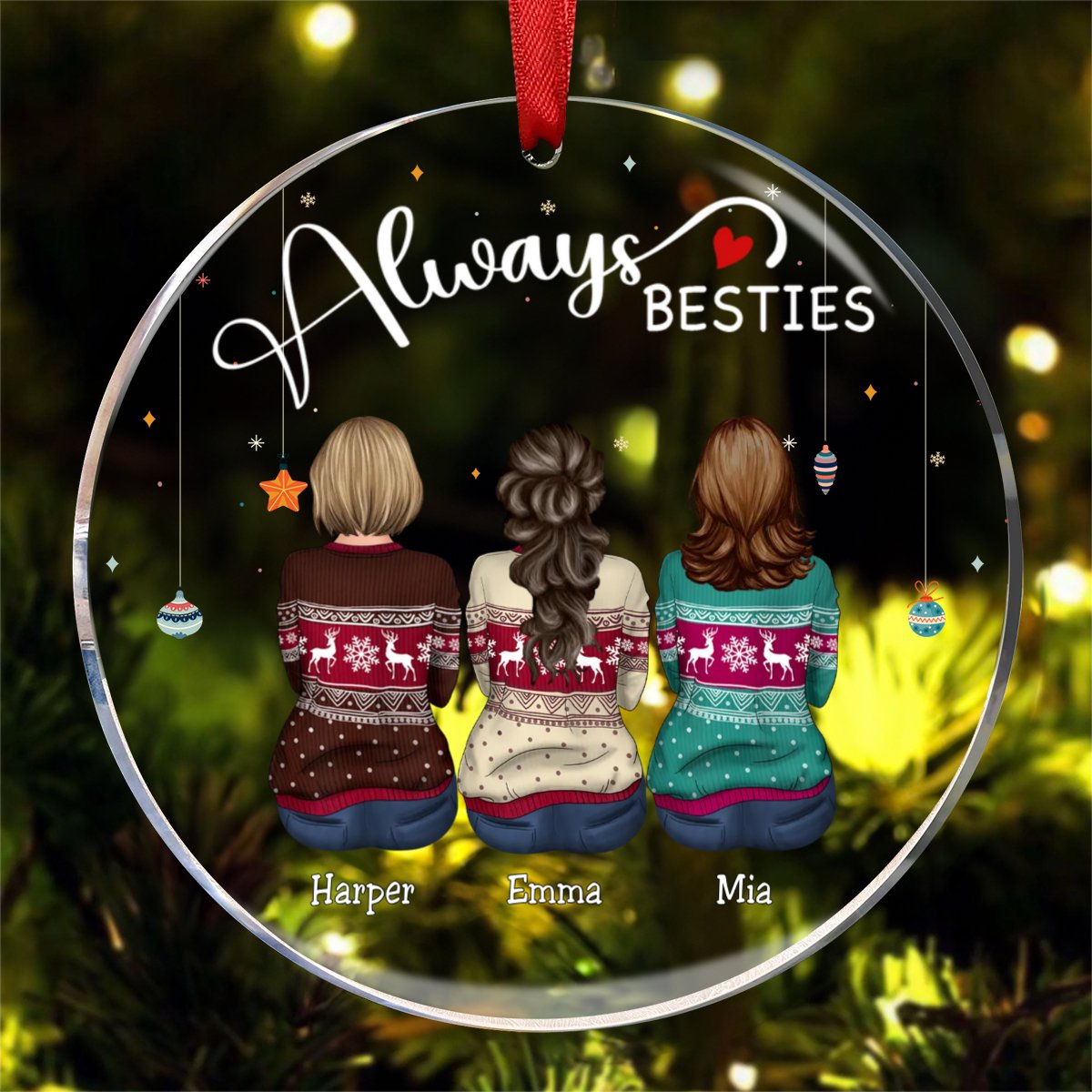 Besties - Always Besties - Personalized Circle Ornament - Makezbright Gifts