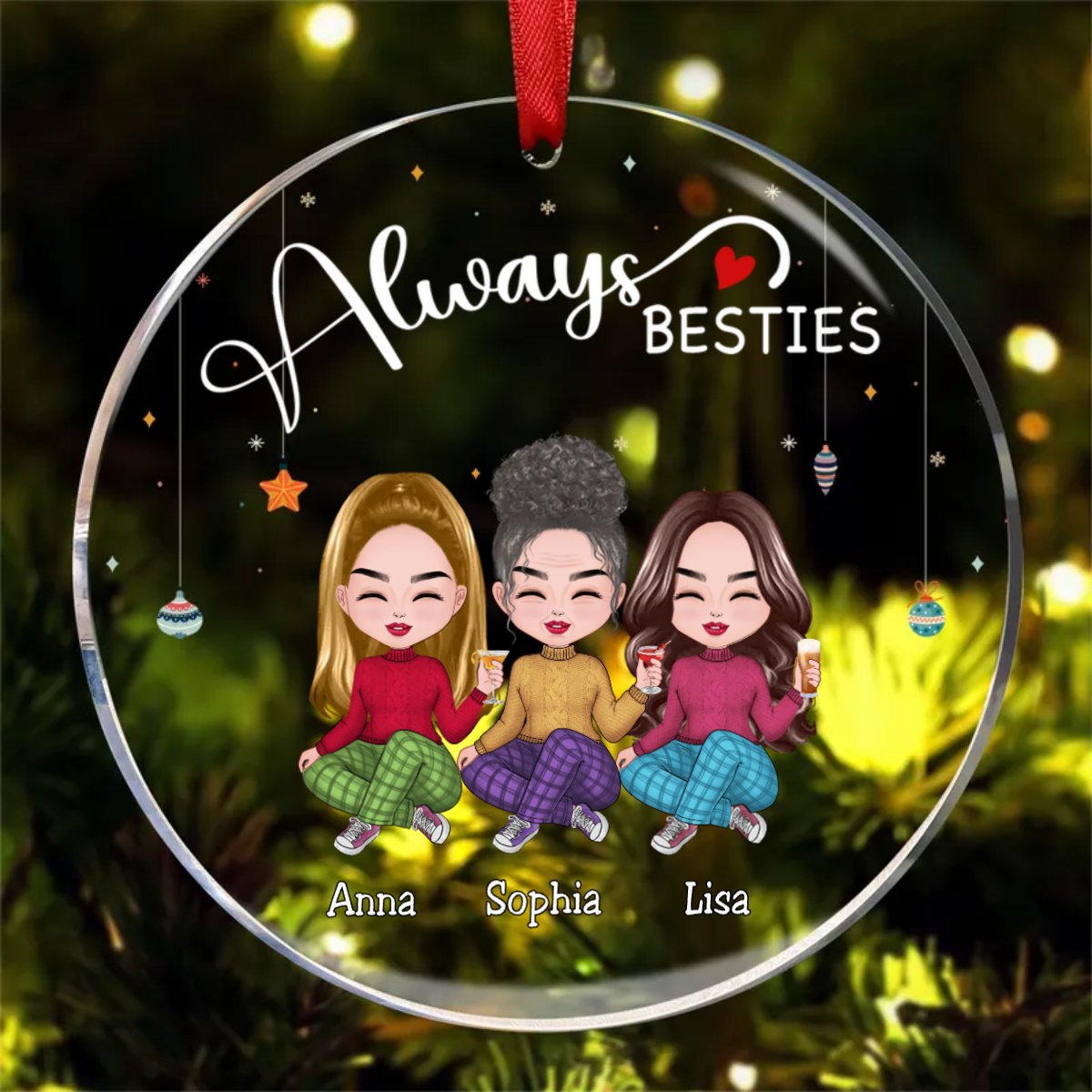 Besties - Always Besties - Personalized Circle Ornament - Makezbright Gifts