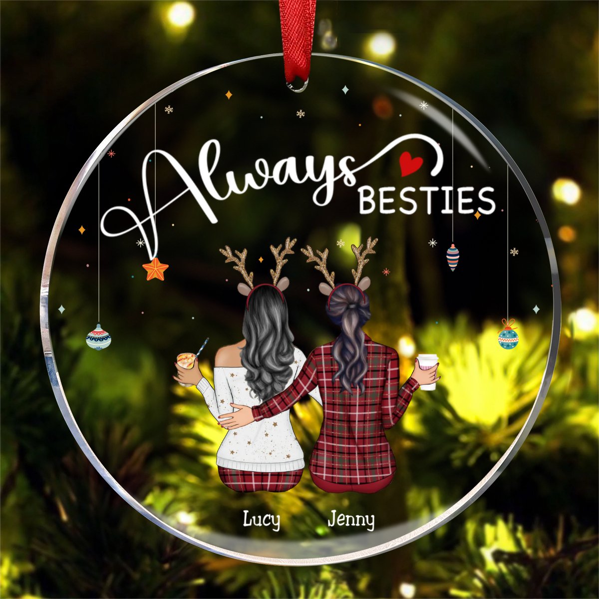 Besties - Always Besties - Personalized Circle Ornament - Makezbright Gifts