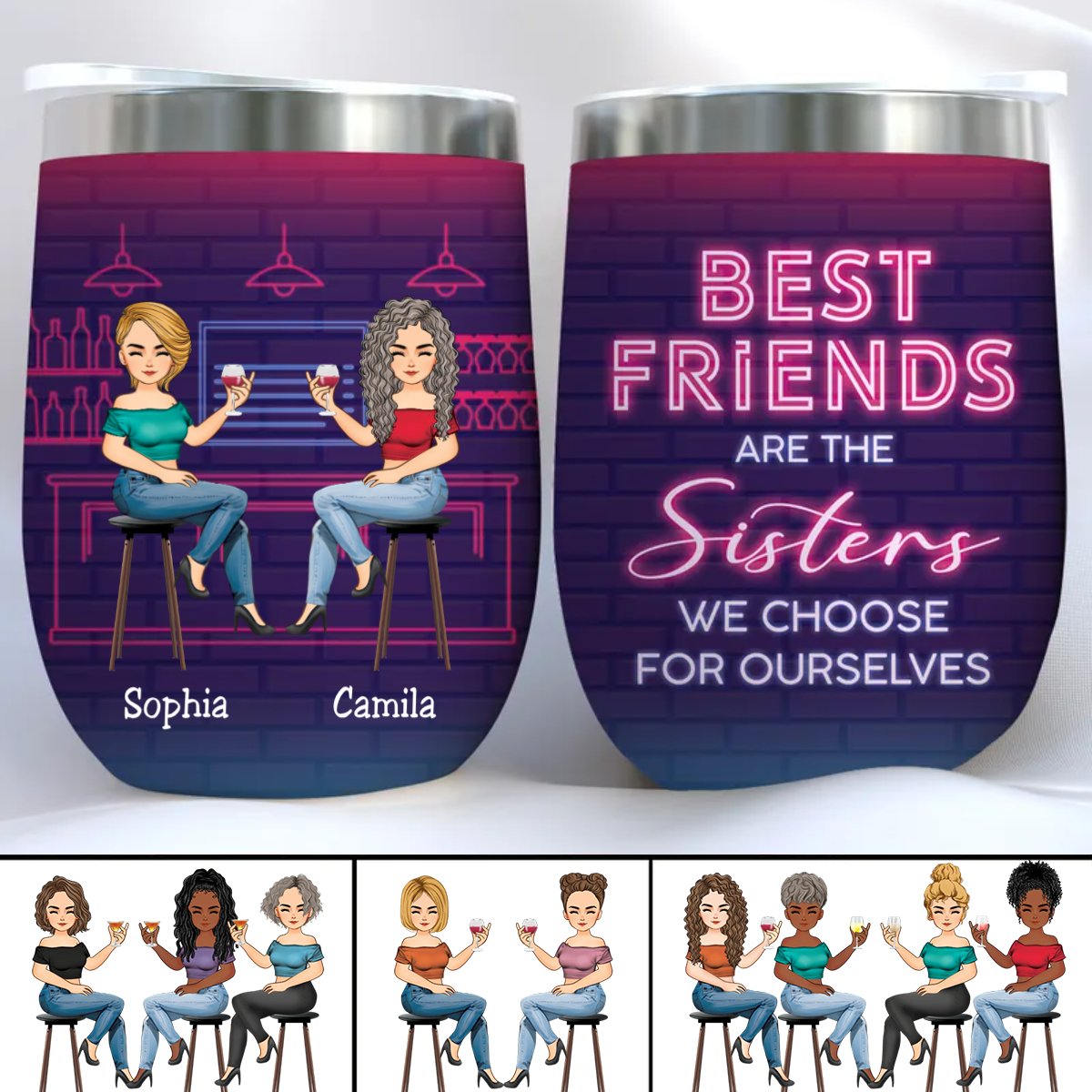 Besties - Best Friends Are The Sisters - Personalized Wine Tumbler - Makezbright Gifts