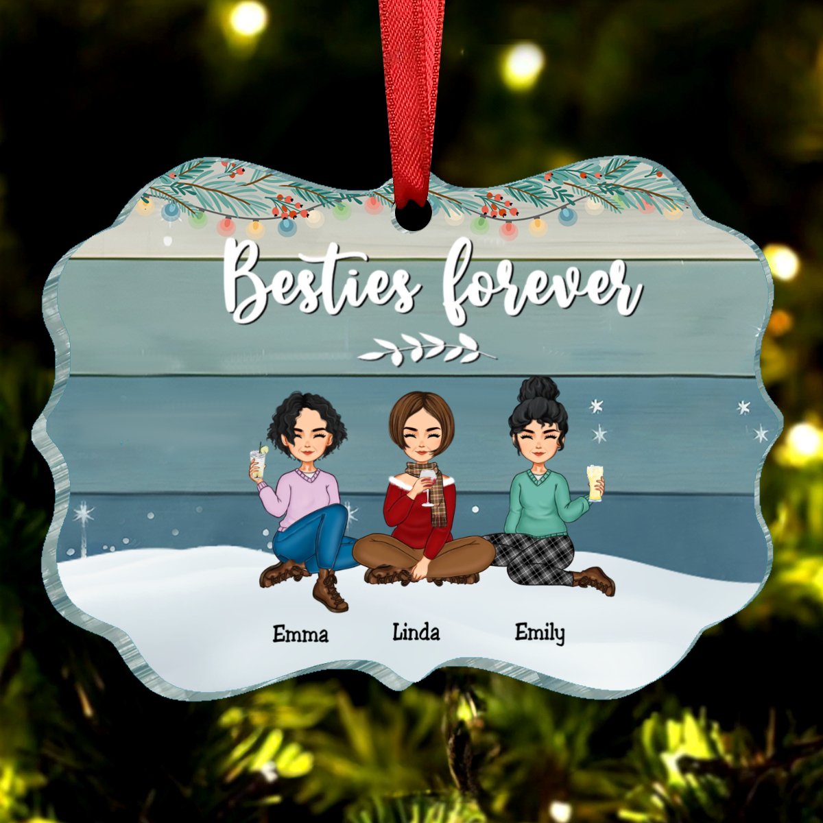 Besties - Besties Forever - Personalized Acrylic Ornament - Makezbright Gifts