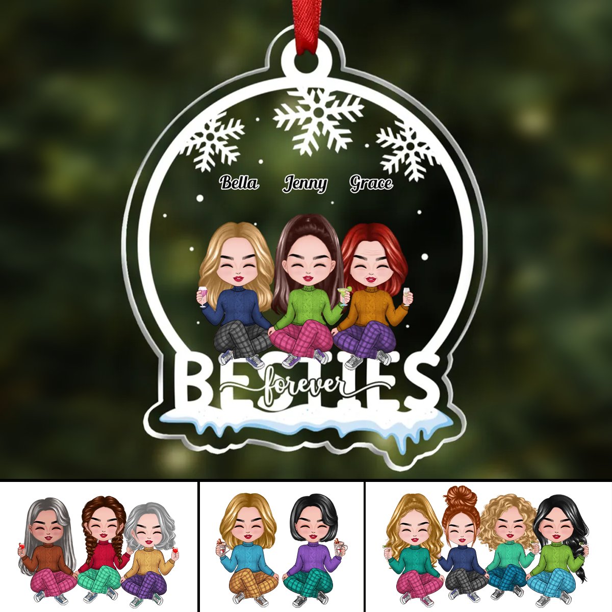 Besties - Besties Forever - Personalized Christmas Transparent Ornament - Makezbright Gifts