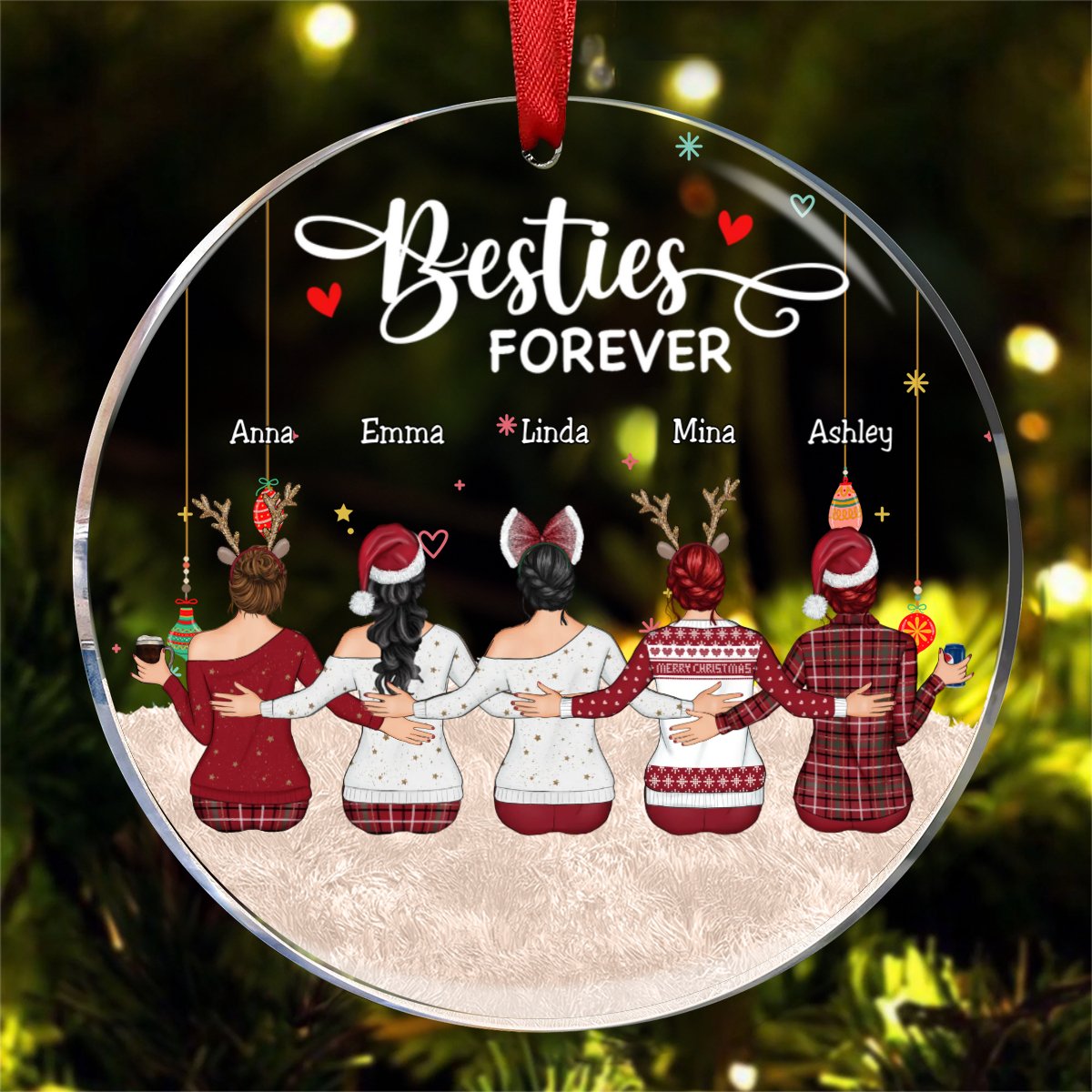 Besties - Besties Forever - Personalized Circle Ornament - Makezbright Gifts