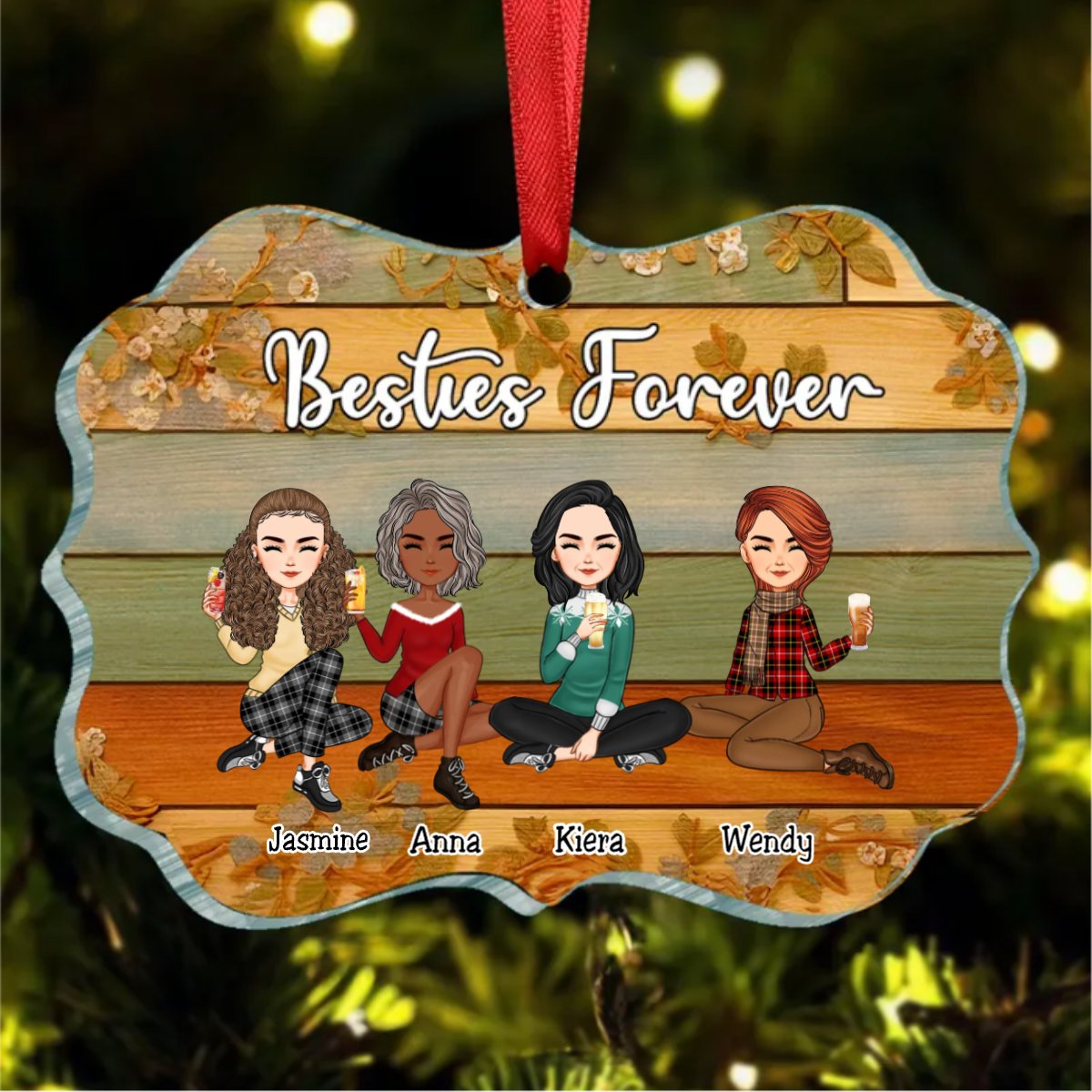 Besties - Besties Forever - Personalized Circle Ornament (LH) - Makezbright Gifts