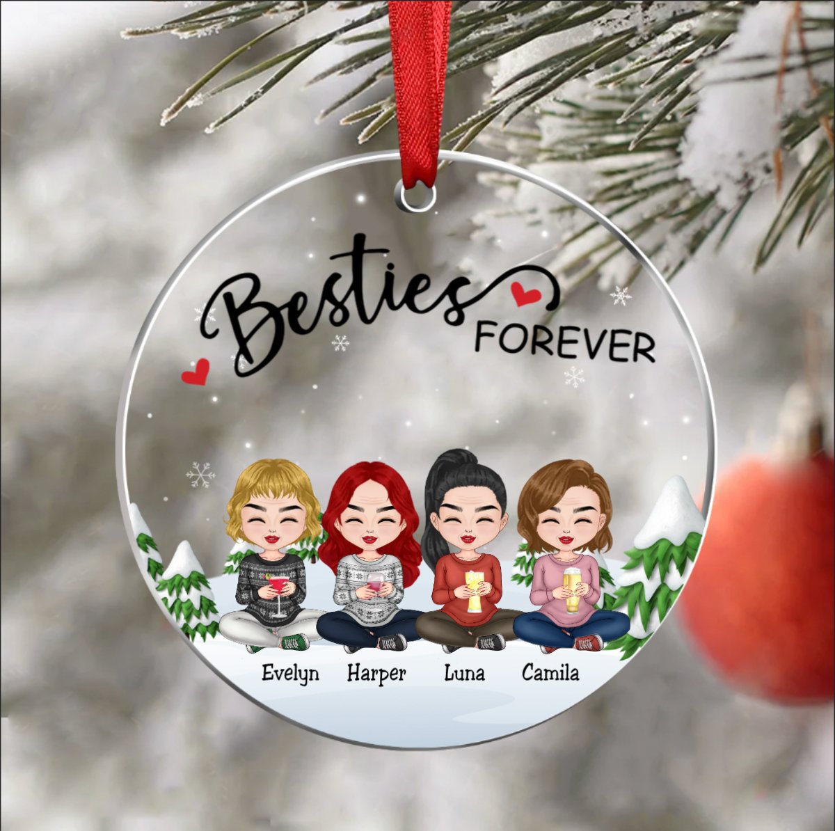 Besties - Besties Forever - Personalized Transparent Ornament Ver 2 - Makezbright Gifts