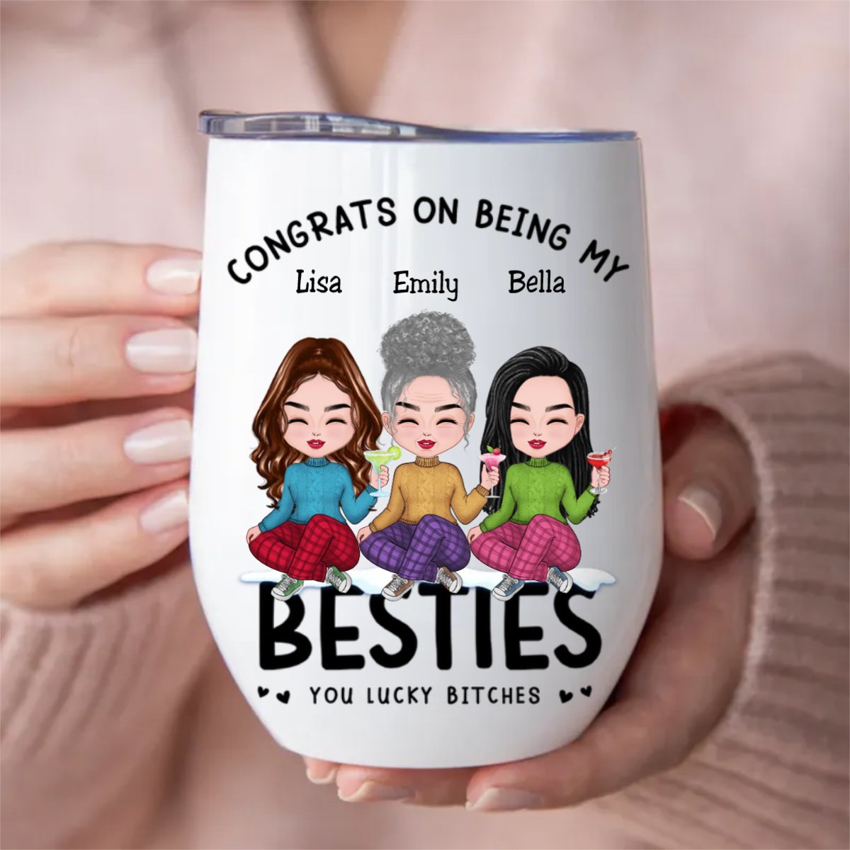 Besties - Congrats On Being My Besties - Personalized Wine Tumbler - Makezbright Gifts