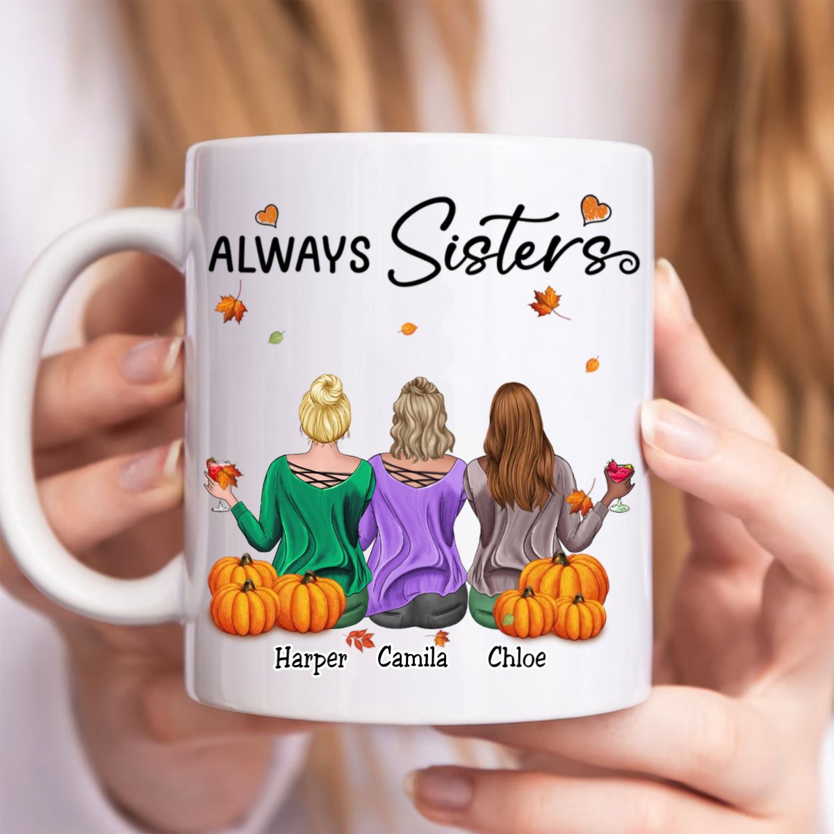 Besties - Fall Season Best Friends Sisters With Pumpkin - Personalized Mug - Makezbright Gifts