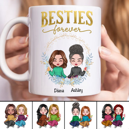 Besties - Floral Circle Besties Forever - Personalized Mug - Makezbright Gifts