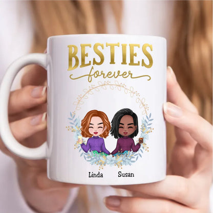 Besties - Floral Circle Besties Forever - Personalized Mug - Makezbright Gifts