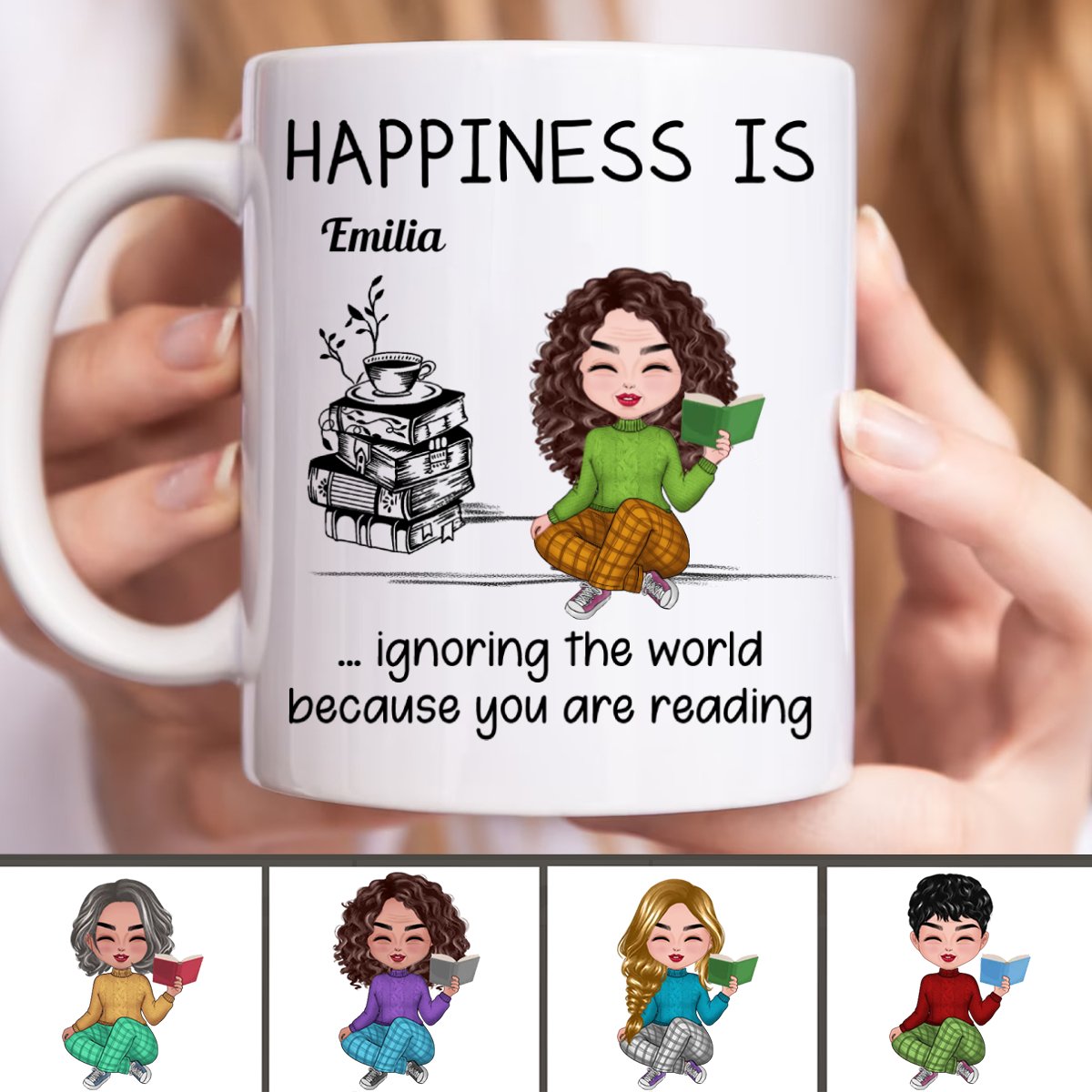 Besties - Happiness Is Ignoring The World Because You Are Reading - Personalized Mug - Makezbright Gifts